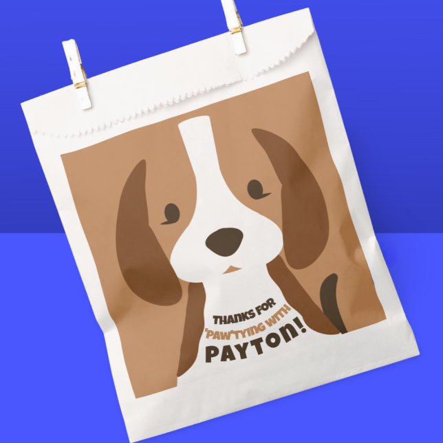 Cute Puppy Dog Age & Name Kid's Birthday Party Favour Bag (cute puppy dog birthday party favor bag with custom name)