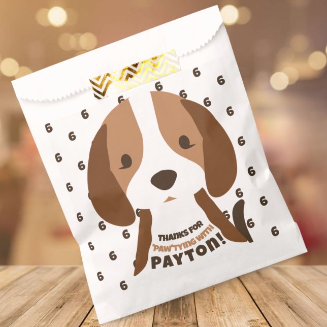 Cute Puppy Dog Age & Name Kid's Birthday Party Favour Bag (cute puppy dog favor bags for kids birthday parties puppy dog with custom name and age)