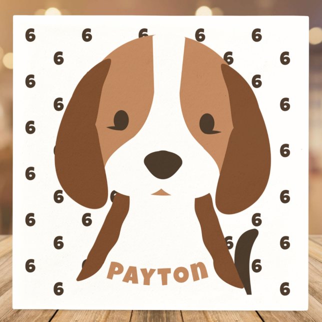 Cute Puppy Dog Age & Name Kid's Birthday Party Napkin (Cute puppy dog  birthday custom name and age party napkins birthday party supplies)