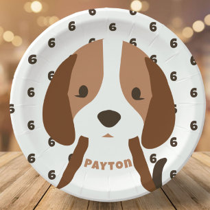 Cute Puppy Dog Age & Name Kid's Birthday Party Paper Plate