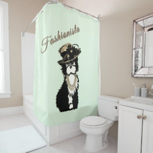Cute Puppy Dog all Dressed Up Green Shower Curtain