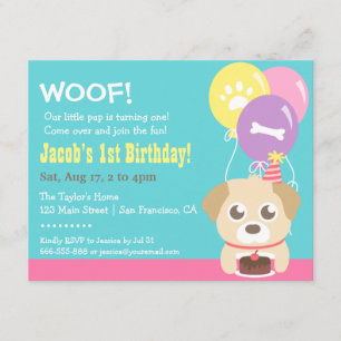 Cute Puppy Dog and Balloons Birthday Party Invitation