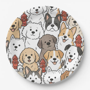 Cute Puppy Dog and Fire Hydrant Paperplates Paper Plate