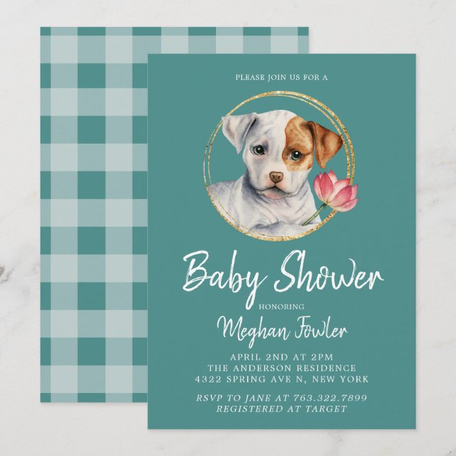 Cute Puppy Dog Baby Shower Watercolor Invitation (Front/Back)
