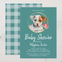 Cute Puppy Dog Baby Shower Watercolor Invitation