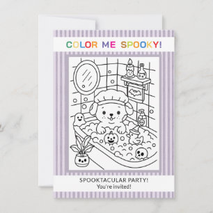 Cute Puppy Dog Bath Halloween Colouring Invitation