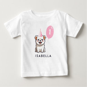 Cute Puppy Dog Birthday Girl Pink Balloon Baby T-Shirt