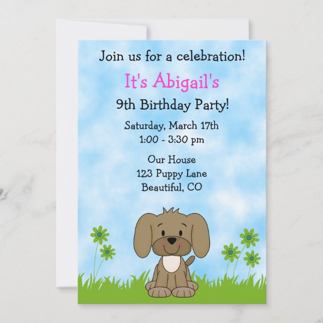 Cute Puppy Dog Birthday Invitation for Girls (Front)
