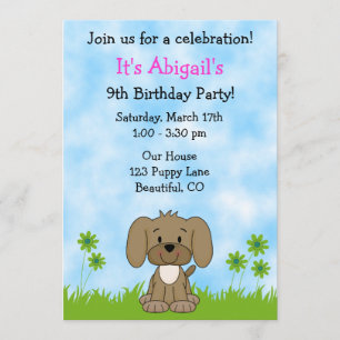 Cute Puppy Dog Birthday Invitation for Girls