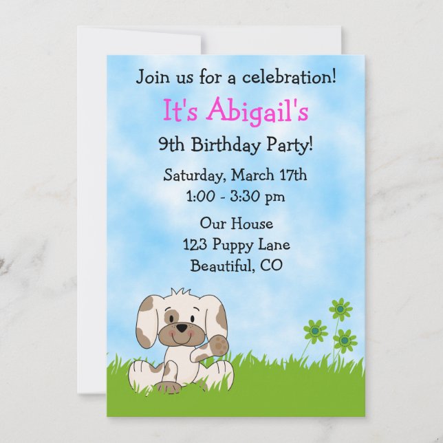 Cute Puppy Dog Birthday Invitation for Girls (Front)