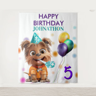 Cute Puppy Dog Birthday Party Backdrop Tapestry