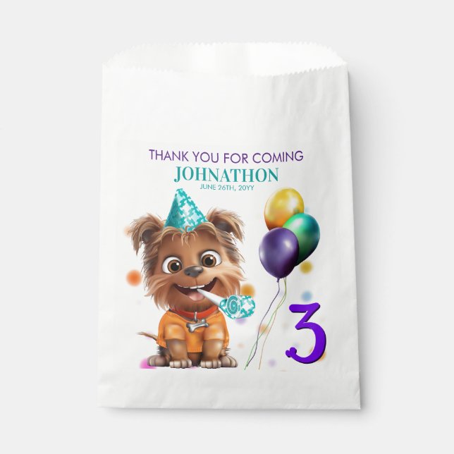 Cute Puppy Dog Birthday Party Favour Bag (Front)