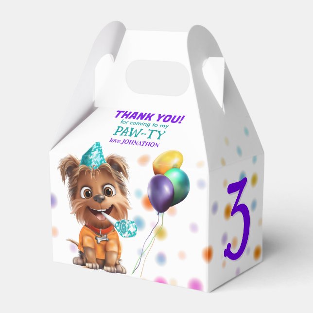 Cute Puppy Dog Birthday Party Favour Box (Front Side)