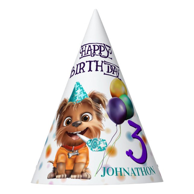 Cute Puppy Dog Birthday Party Hat (Front)