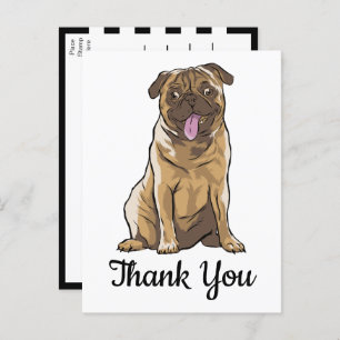 Cute Puppy Dog Black White Cartoon Pug Thank You Postcard