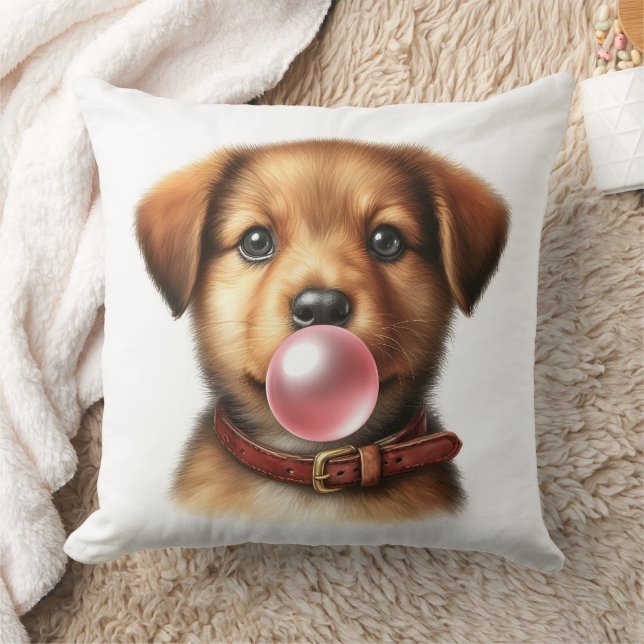 Cute Puppy Dog Blowing Bubble Gum Nursery Cushion (Blanket)