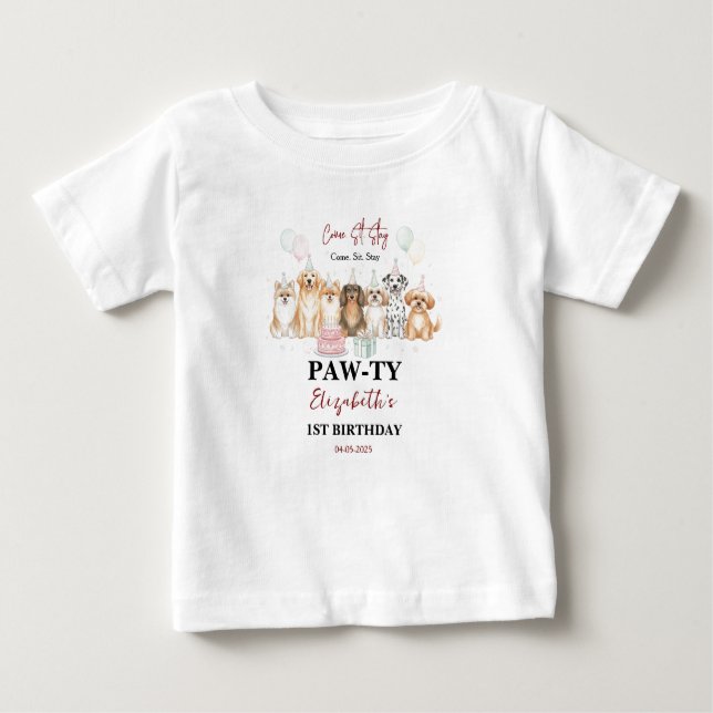 Cute Puppy Dog Boy 1st Birthday | Pawty Time First Baby T-Shirt (Front)