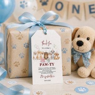 Cute Puppy Dog Boy 1st Birthday Pawty Time First Gift Tags