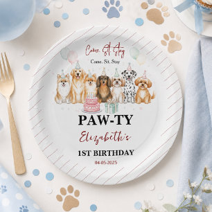 Cute Puppy Dog Boy 1st Birthday   Pawty Time First Paper Plate