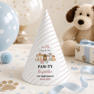 Cute Puppy Dog Boy 1st Birthday Pawty Time First Party Hat