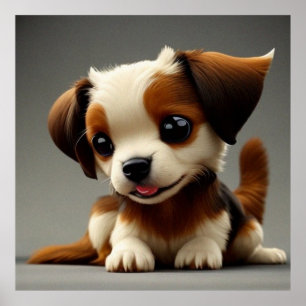 Cute puppy dog brown and white  poster