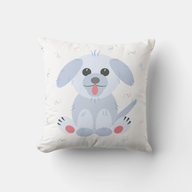 Cute Puppy Dog Cartoon Pink Pastel Grey Cushion (Front)