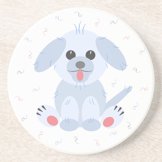 Cute Puppy Dog Cartoon Simple Pink Pastel Grey Coaster (Front)