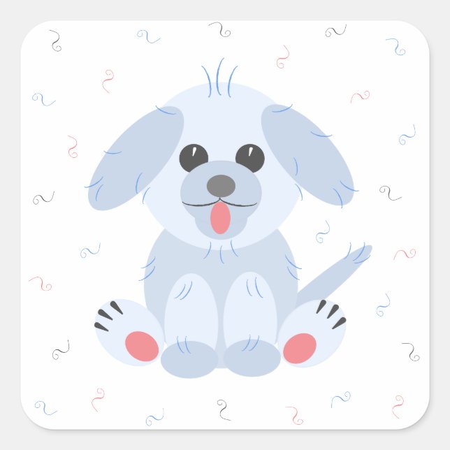 Cute Puppy Dog Cartoon Simple Pink Pastel Simple Square Sticker (Front)