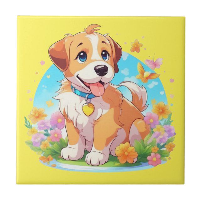Cute Puppy Dog  Ceramic Tile (Front)