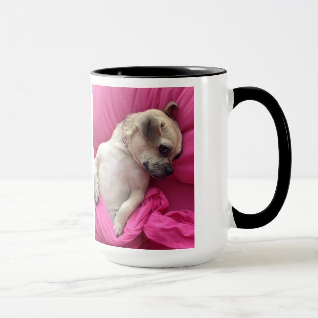 Cute Puppy Dog Chug Pink Sheets Coffee Mug (Right)