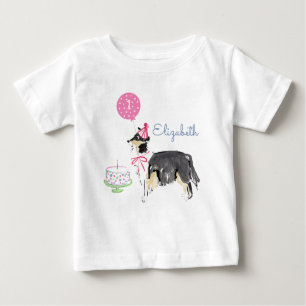 Cute Puppy Dog Collie 1st Birthday Cake Baby T-Shirt