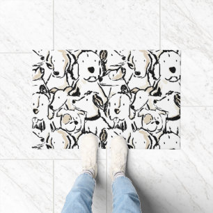 Cute Puppy Dog Doodle Sketch - Black and White Doormat