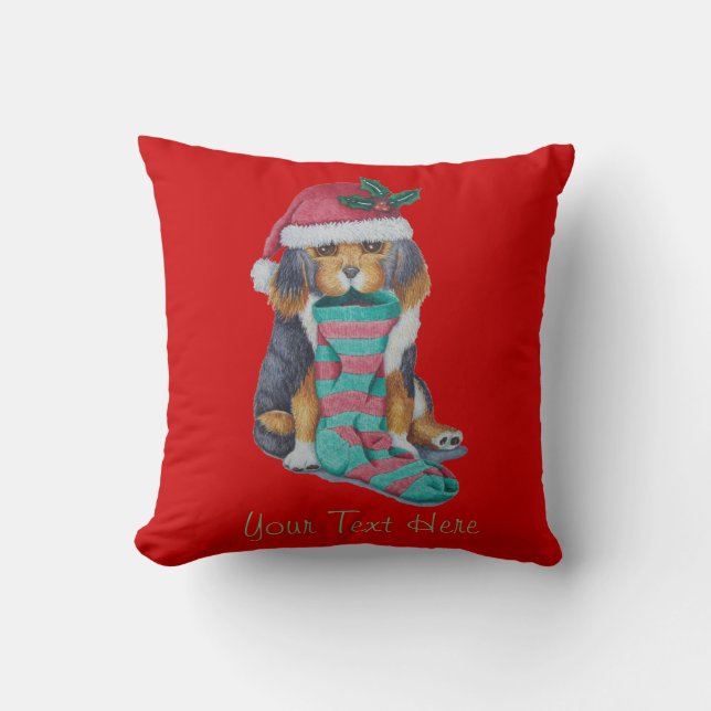 cute puppy dog dressed for christmas cushion (Front)