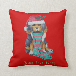 cute puppy dog dressed for christmas cushion