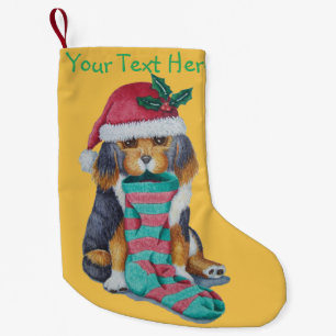 cute puppy dog dressed for christmas small christmas stocking