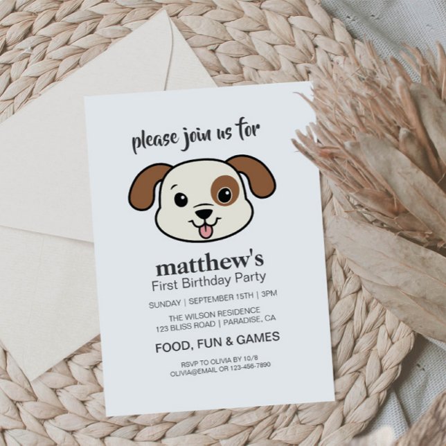 Cute Puppy Dog First Birthday Invitation (Creator Uploaded)