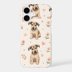 Cute Puppy Dog Floral Pattern with Hearts