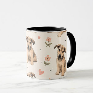 Cute Puppy Dog Floral Pattern with Hearts Mug