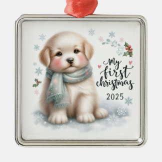 CUTE PUPPY DOG FOR MY FIRST CHRISTMAS METAL ORNAMENT