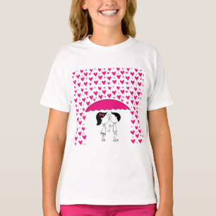 Cute Puppy Dog & Hearts Girls' Tee - Adorable Pink