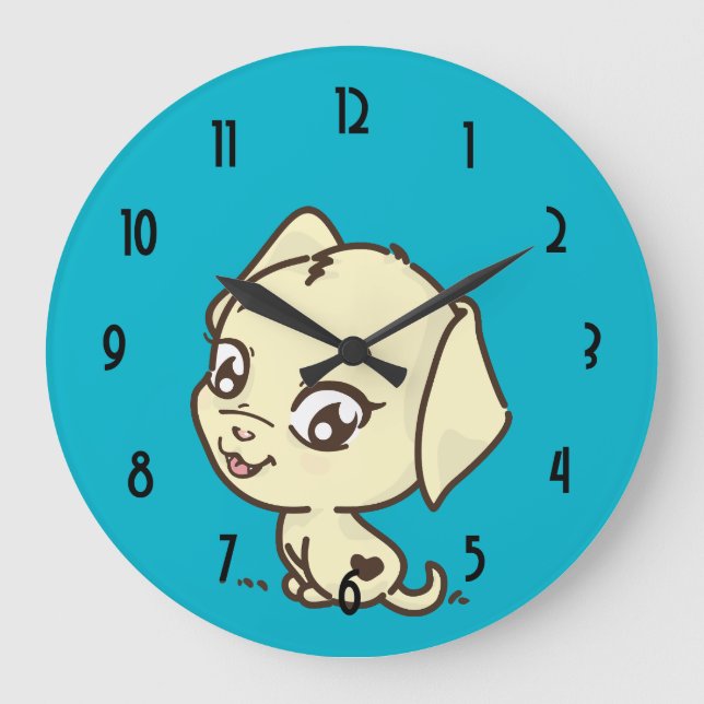 Cute Puppy Dog Illustration Large Clock (Front)