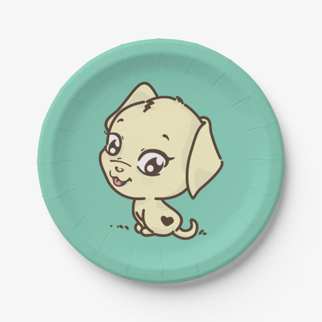 Cute Puppy Dog Illustration Paper Plate (Front)