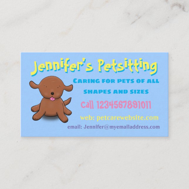 Cute puppy dog illustration pet sitting service business card (Front)