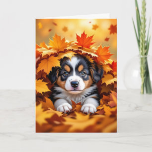 Cute Puppy Dog in Fall Leaves Card