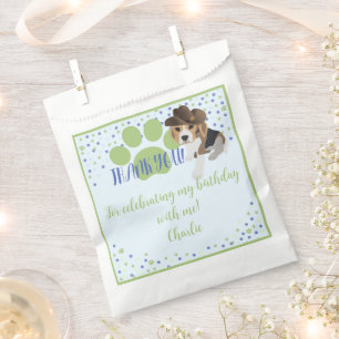 Cute Puppy Dog in Hat with Paw Blue Green Birthday Favour Bag