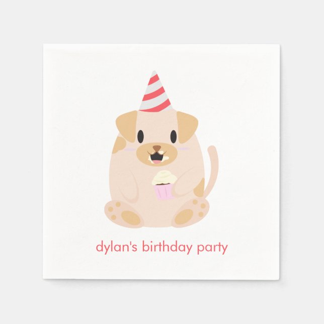 Cute Puppy Dog Kids Birthday Party Napkin (Front)