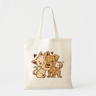 Cute Puppy Dog Kitten Love Cartoon Kitty Cat Tote Bag