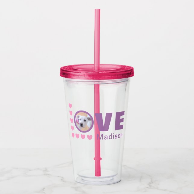Cute Puppy Dog Love Hearts Valentines Day Lavender Acrylic Tumbler (Front)