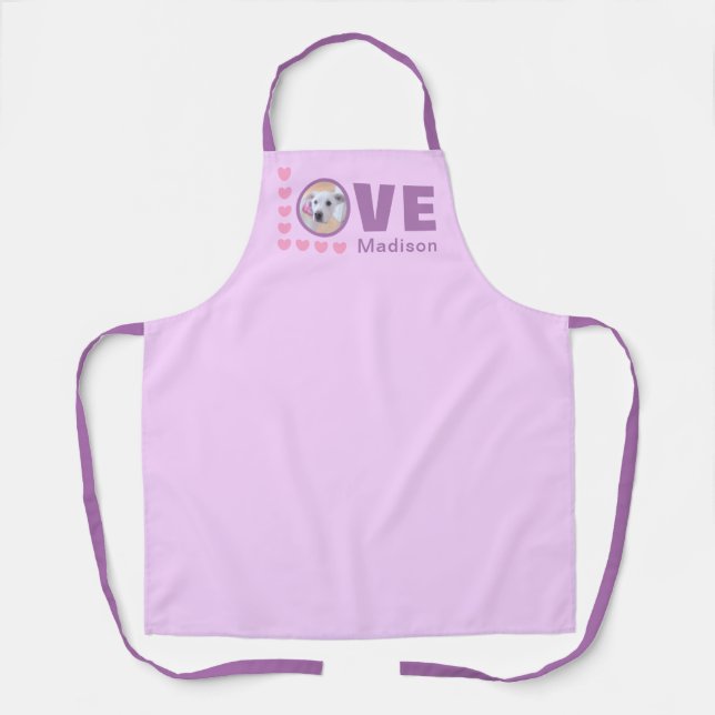 Cute Puppy Dog Love Hearts Valentines Day Lavender Apron (Front)