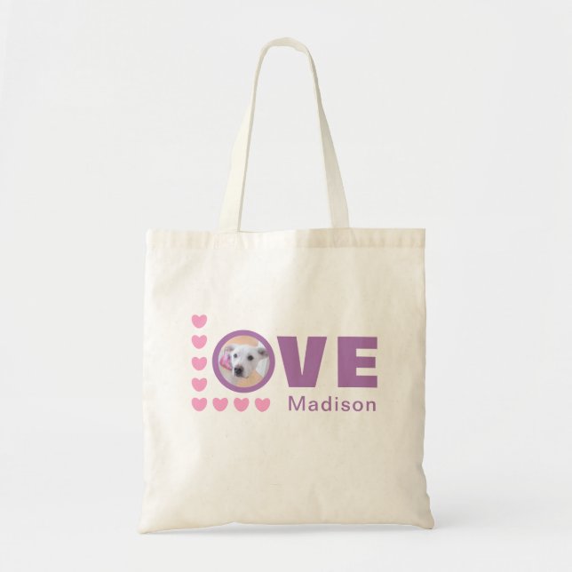 Cute Puppy Dog Love Hearts Valentines Day Lavender Tote Bag (Front)
